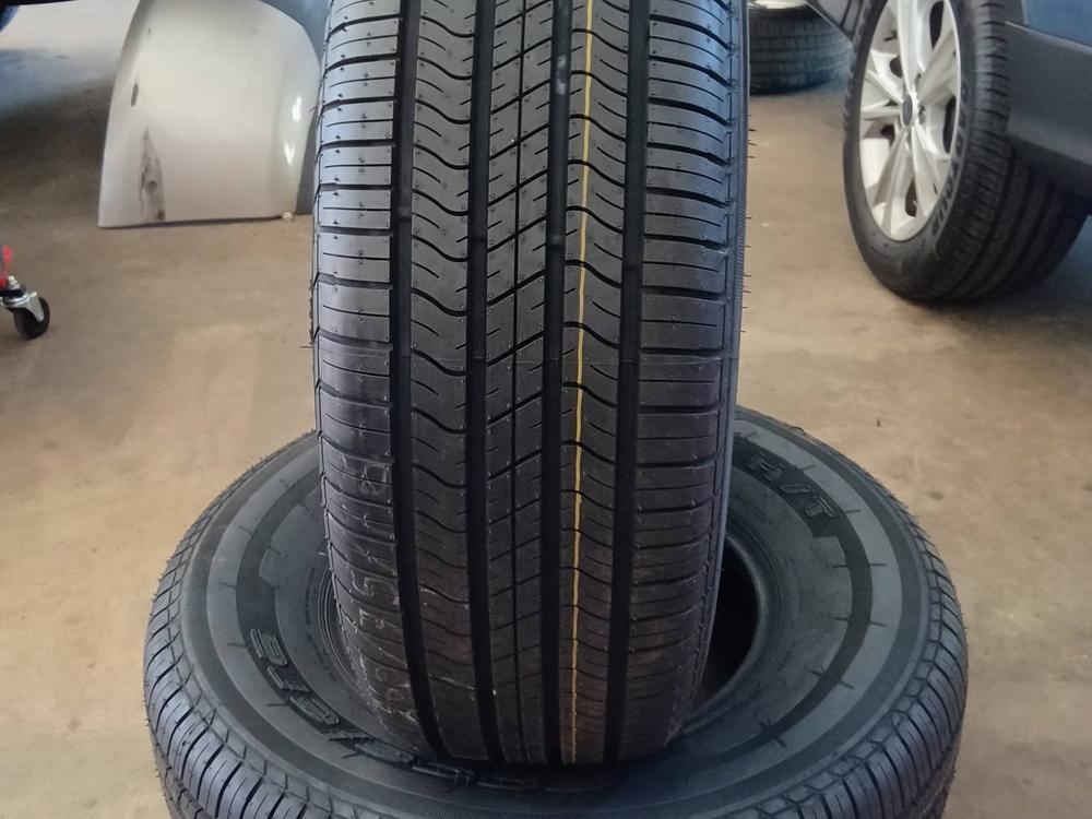 New tires stacked in the shop